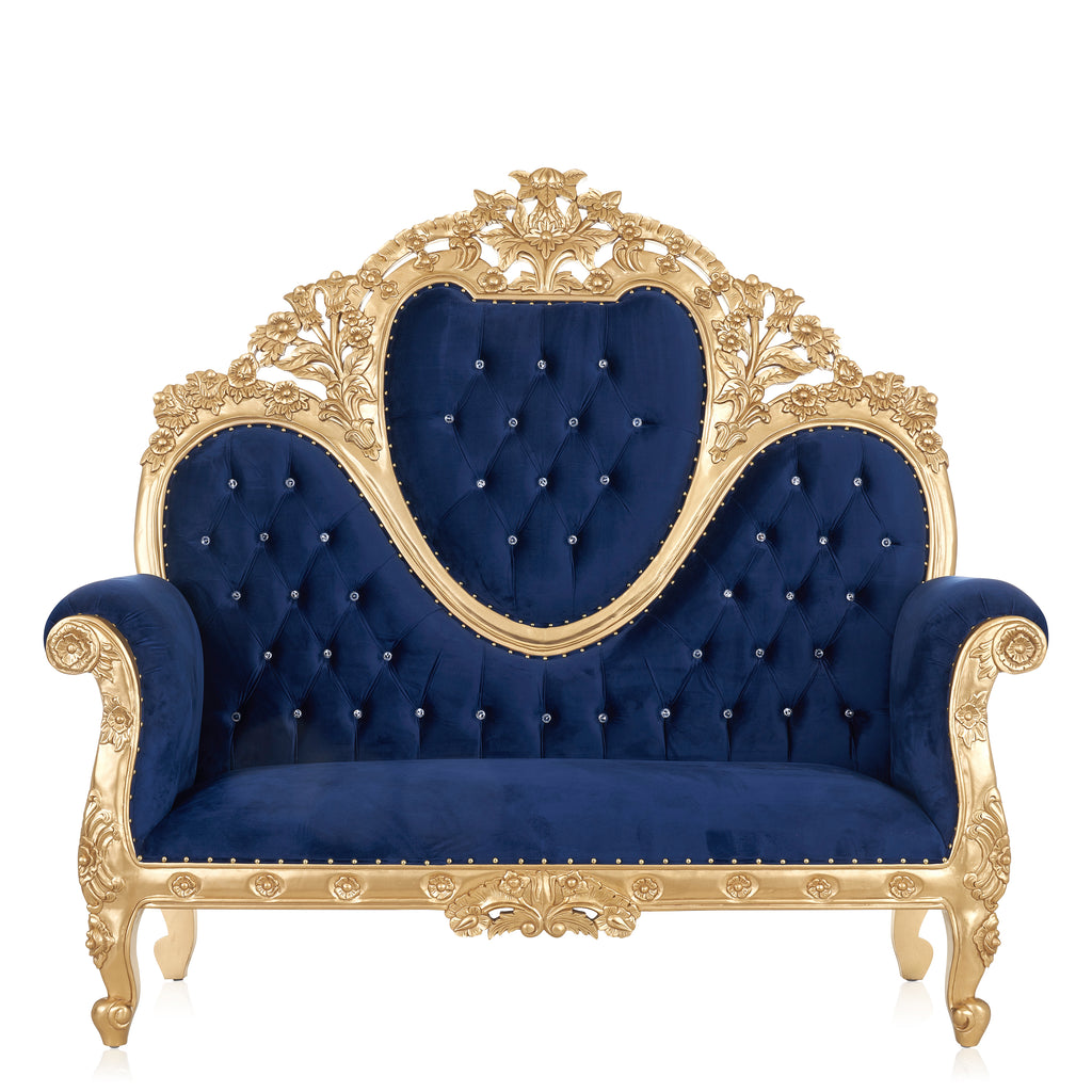 "Capri" Royal High Back Love Seat  - Blue Velvet / Gold