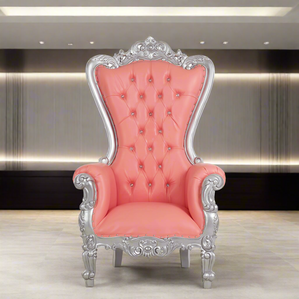 "Queen Tiffany 63" Throne Chair - Pink / Silver