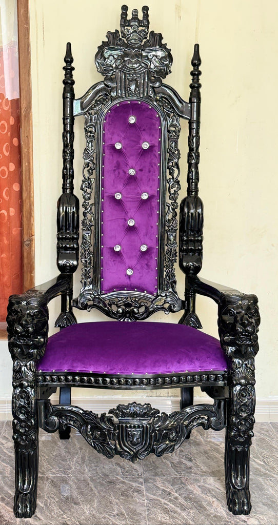 "King David" Lion Throne Chair - Purple Velvet / Black