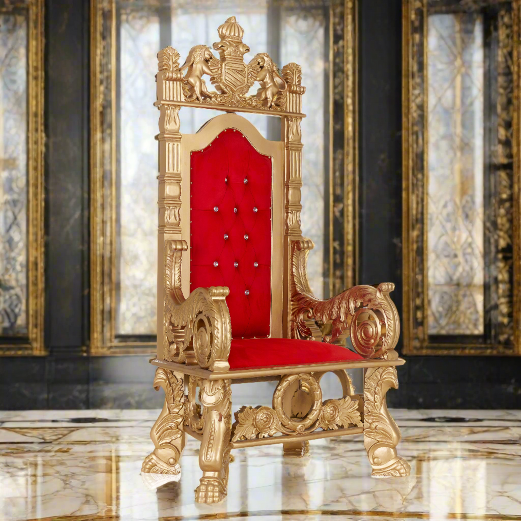 "King Stephen" Throne Chair - Red Velvet / Gold