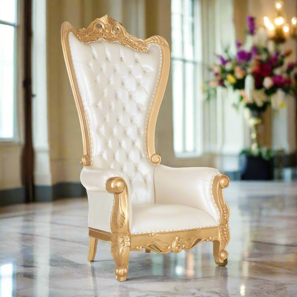 "Jumbo Tiffany 104"" Royal Throne Chair - White / Gold