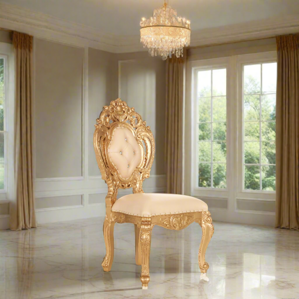 "Ophelia" Armless Dining Chair - Beige / Gold