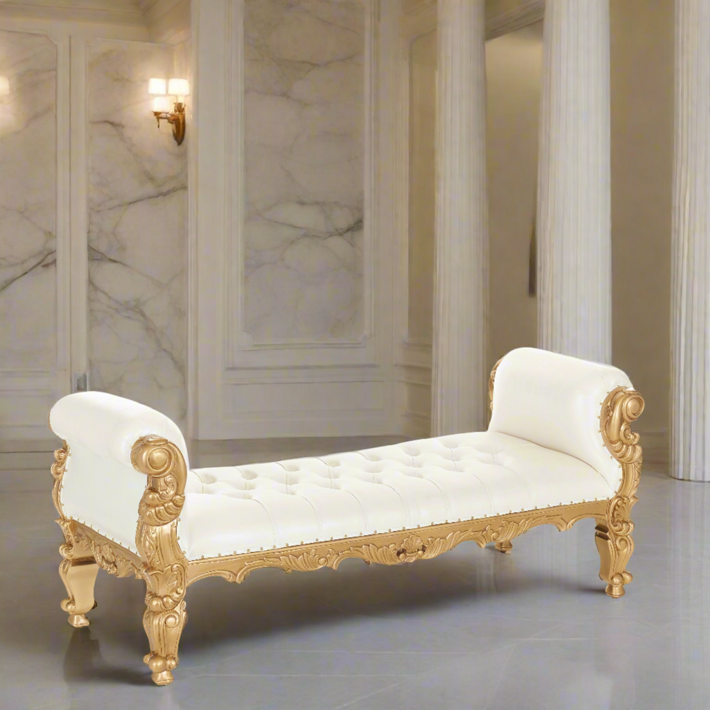 "Stefania" Royal Party Bench - White / Gold