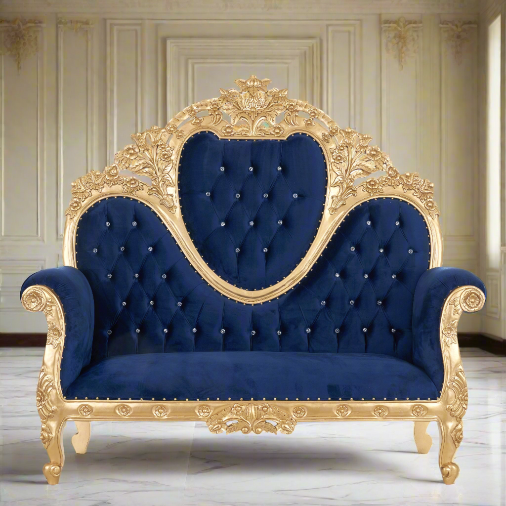 "Capri 70" Royal Love Seat  - Blue Velvet / Gold