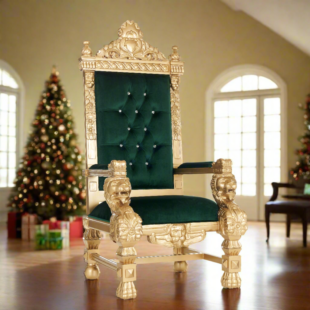 "King Samuel 68" Lion Throne Chair - Green Velvet / Gold