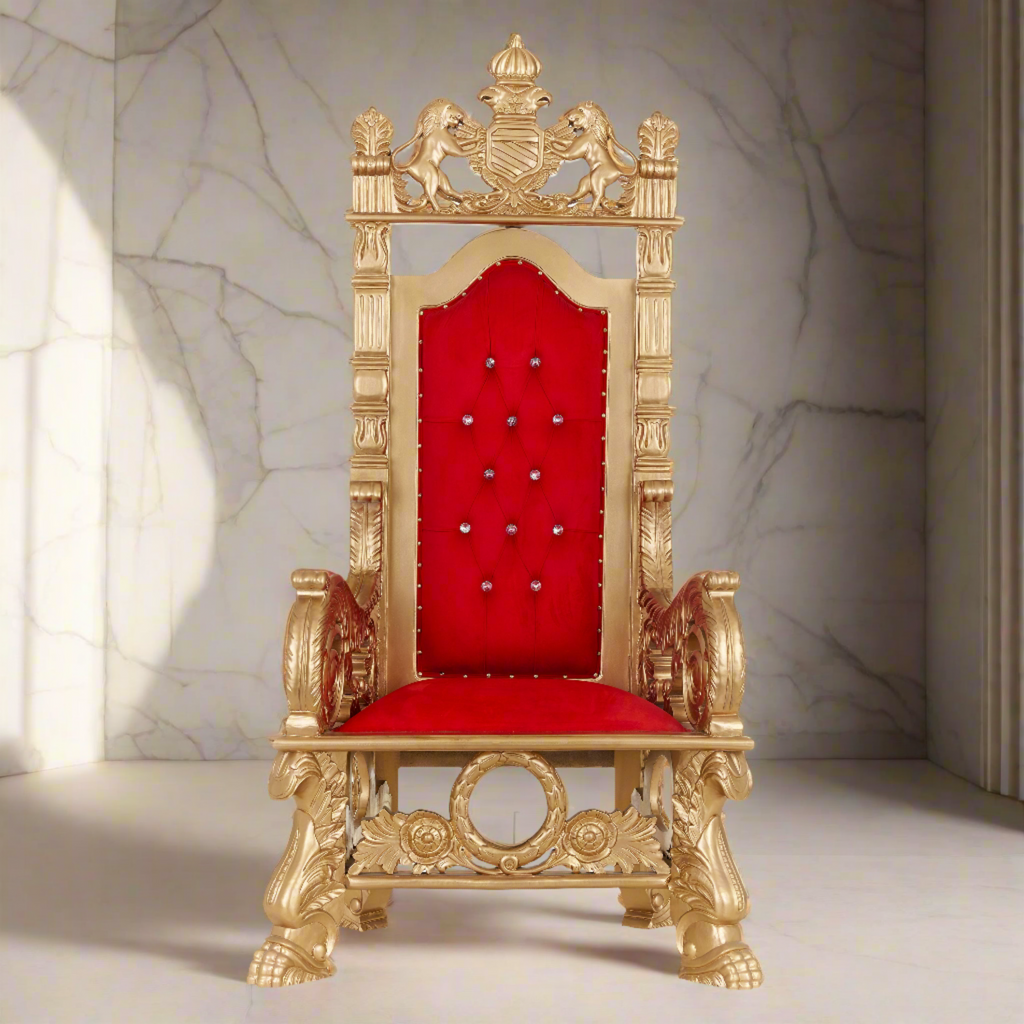 "King Stephen" Throne Chair - Red Velvet / Gold