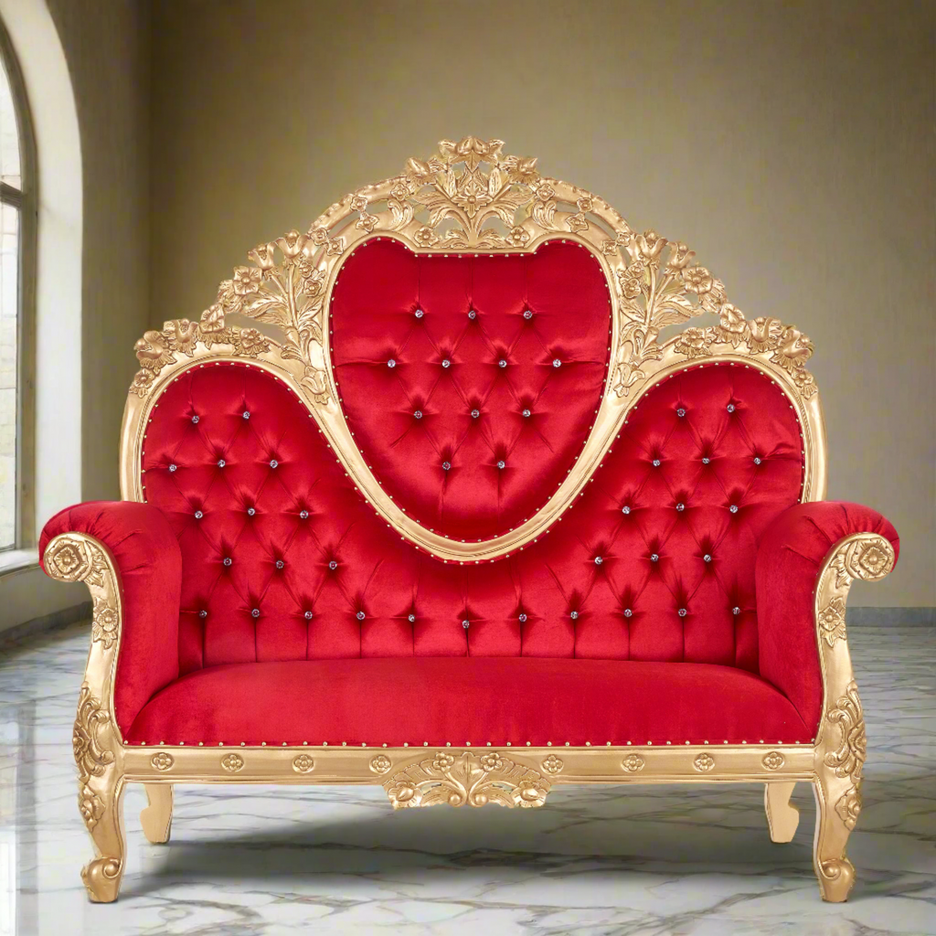 "Capri 70" Royal Love Seat  - Red Velvet / Gold