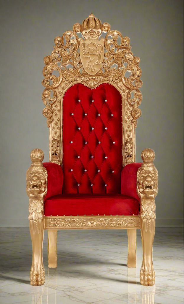 "King Edward 100"" Throne Chair - Red Velvet / Gold