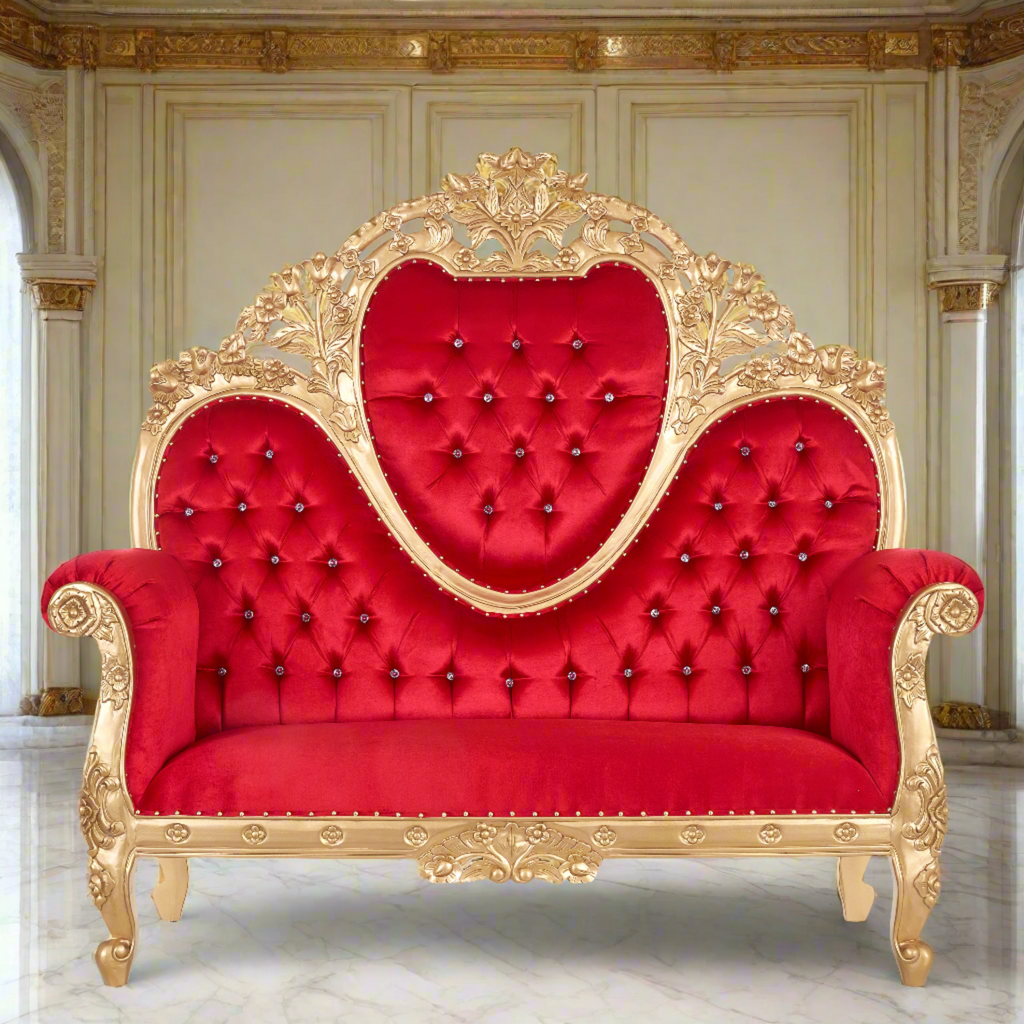 "Capri 70" Royal Love Seat  - Red Velvet / Gold