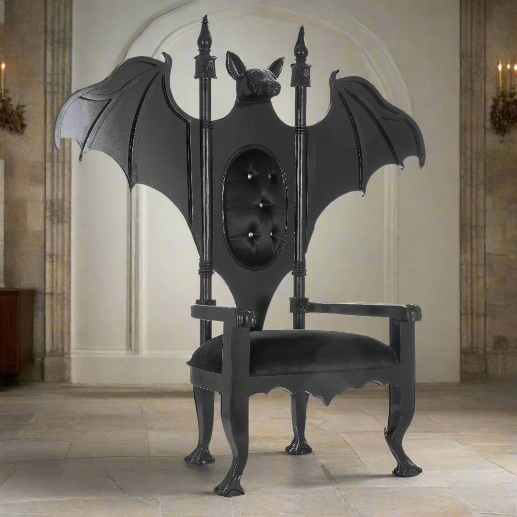"Lucifer" Gothic Throne Chair - Black Velvet / Black