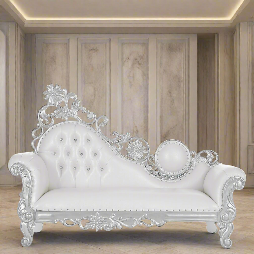 "Vanessa" Royal Chaise Lounge - White / Silver