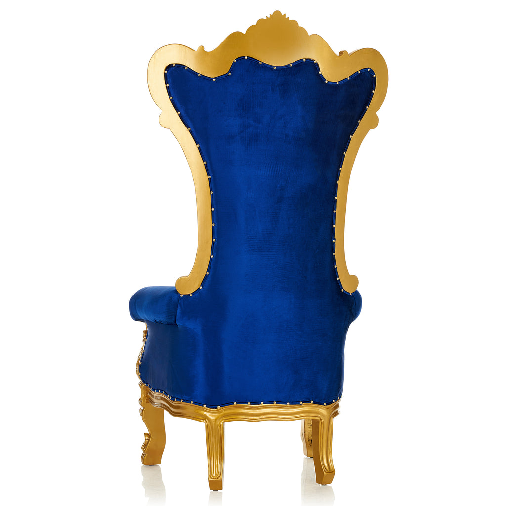 "Queen Bella" Royal Throne Chair - Blue Velvet / Gold