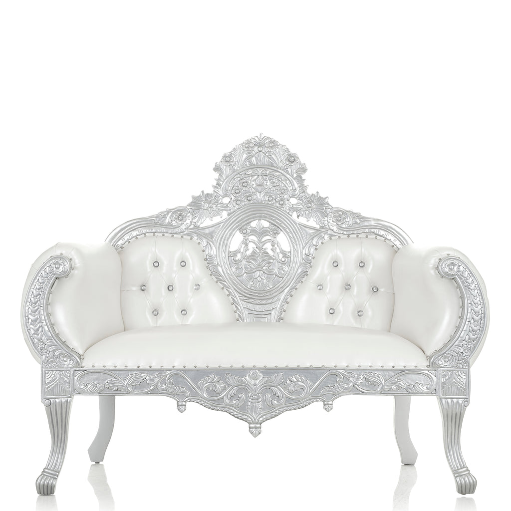 "Queen Anne" Royal Love Seat - White / Silver