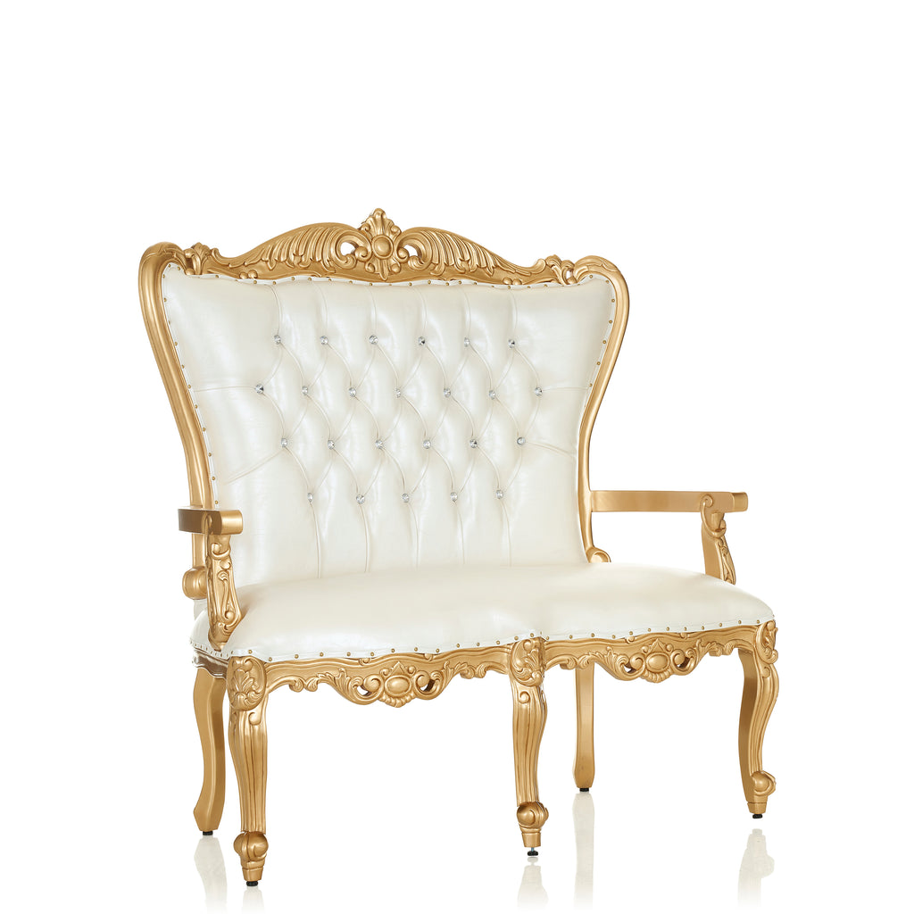 "Valentina" Accent Love Seat Sofa - White / Gold