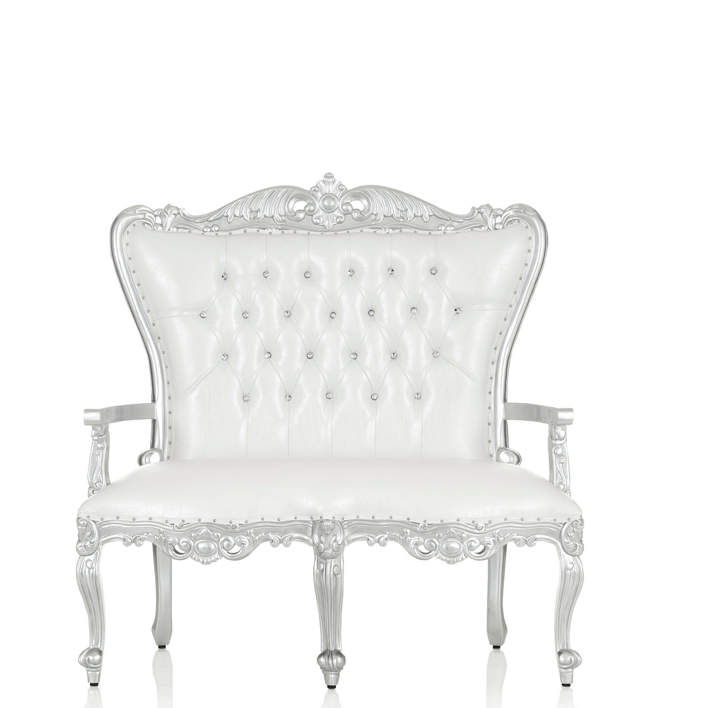 "Valentina" Accent Love Seat Sofa - White / Silver