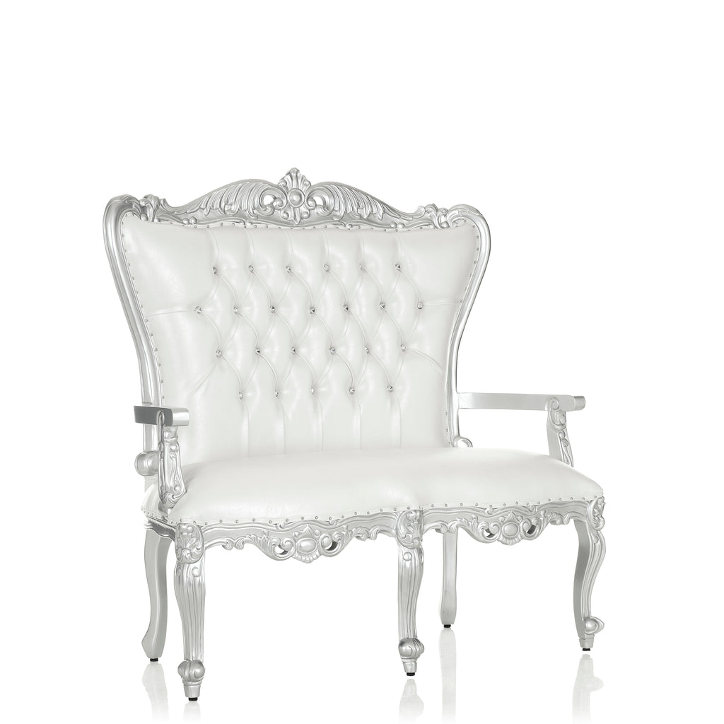 "Valentina" Accent Love Seat Sofa - White / Silver