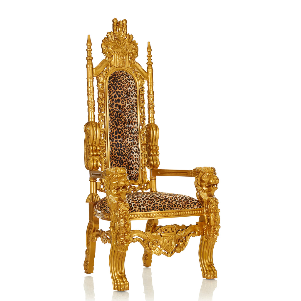 "King David" Lion Throne Chair - Leopard Print / Gold