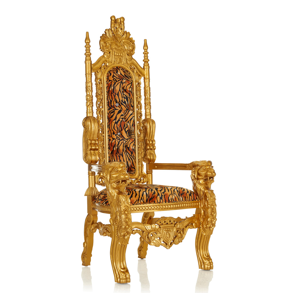 "King David" Lion Throne Chair - Tiger Print / Gold