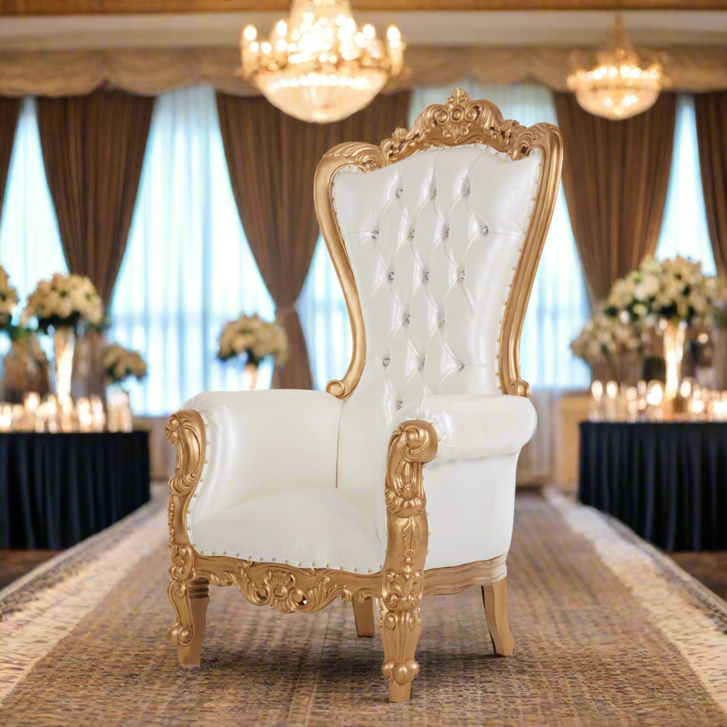 "Queen Tiffany 59" Throne Chair - White / Gold