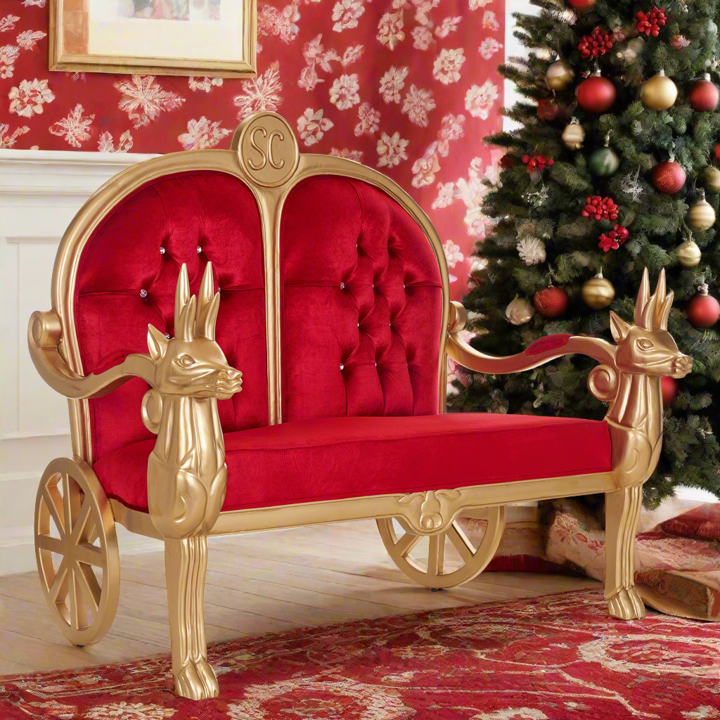 "Santa" Reindeer Bench - Red Velvet / Gold