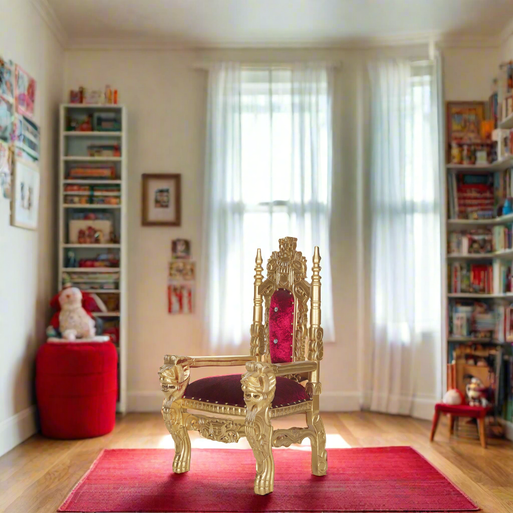 "Mini King David" Lion Throne Chair - Red Velvet / Gold