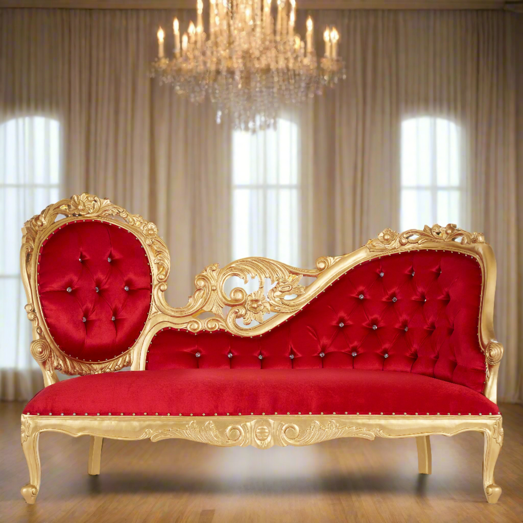 "Queen Natalia" Royal Chaise Lounge - Red Velvet / Gold