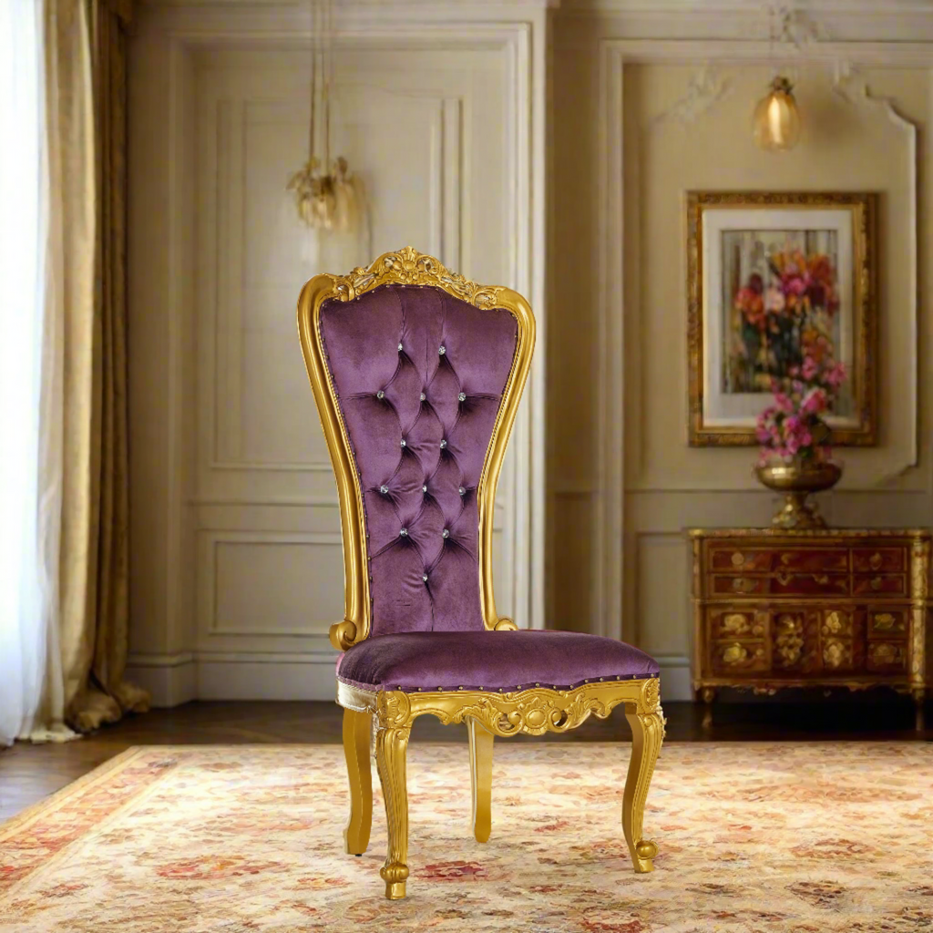 "Valentina" Accent Armless Throne Chair - Purple Velvet / Gold