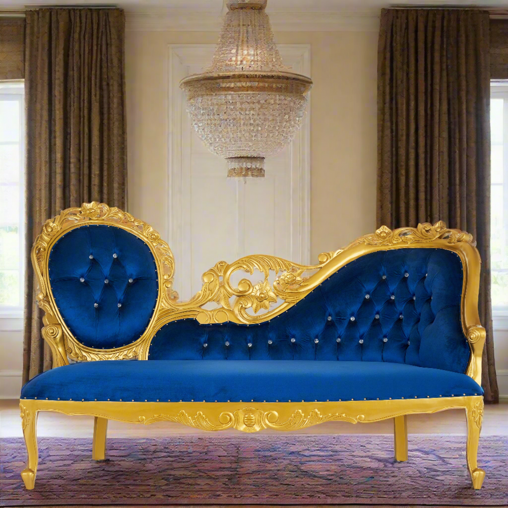 "Queen Natalia" Royal Chaise Lounge - Blue Velvet / Gold