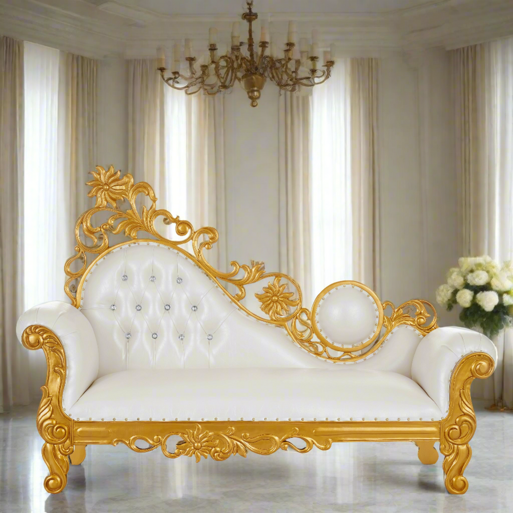 "Vanessa" Royal Chaise Lounge - White / Gold