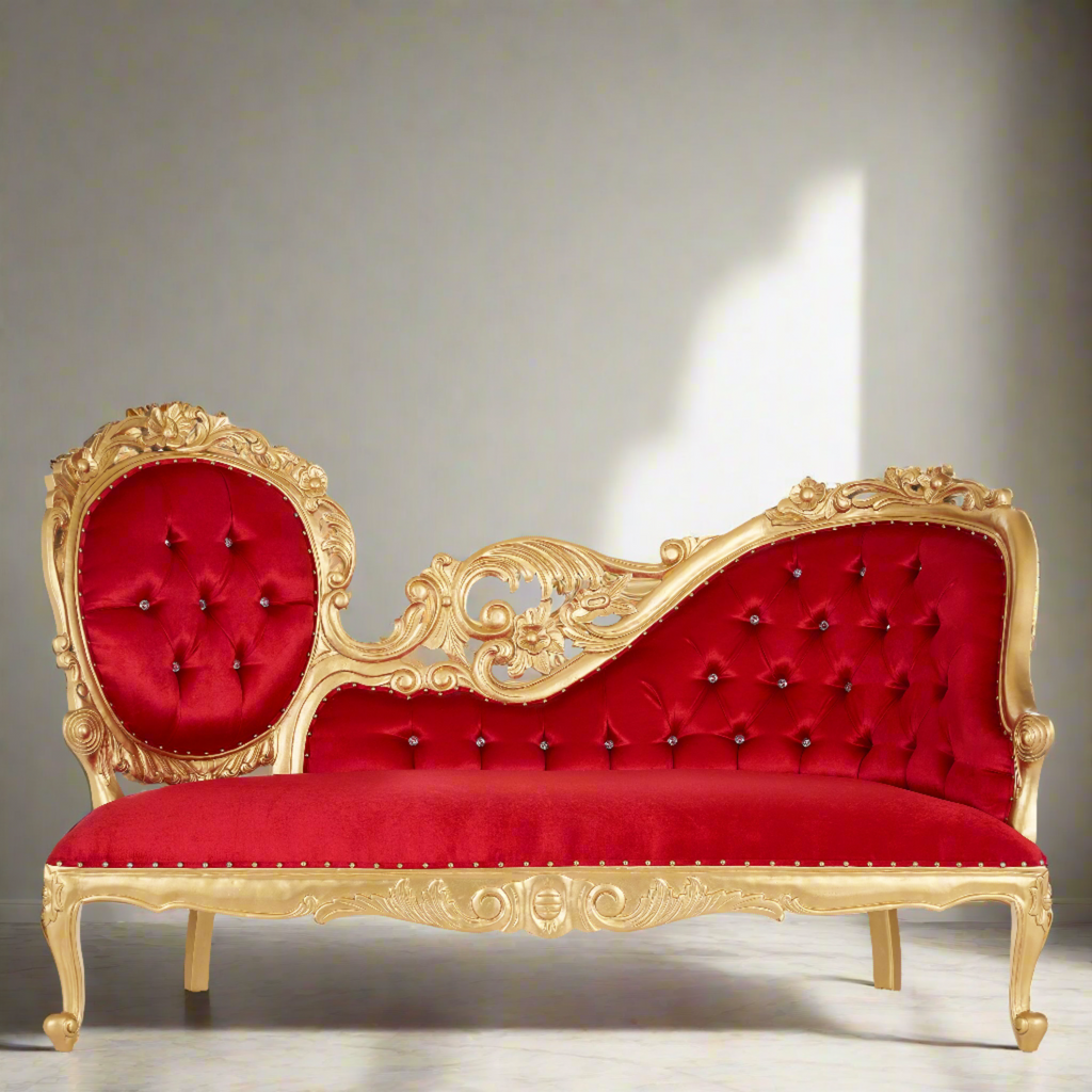 "Queen Natalia" Royal Chaise Lounge - Red Velvet / Gold