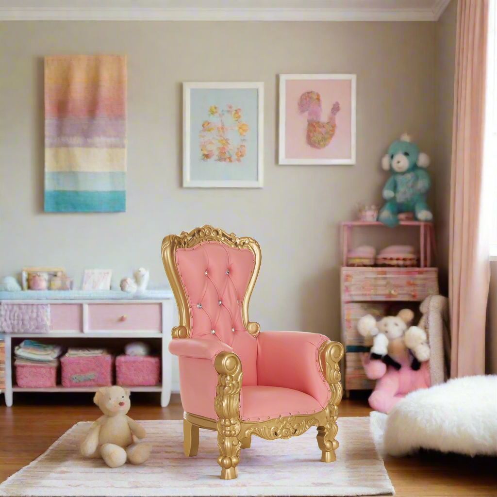 "Mini Tiffany 33" Kids Throne Chair - Light Pink / Gold