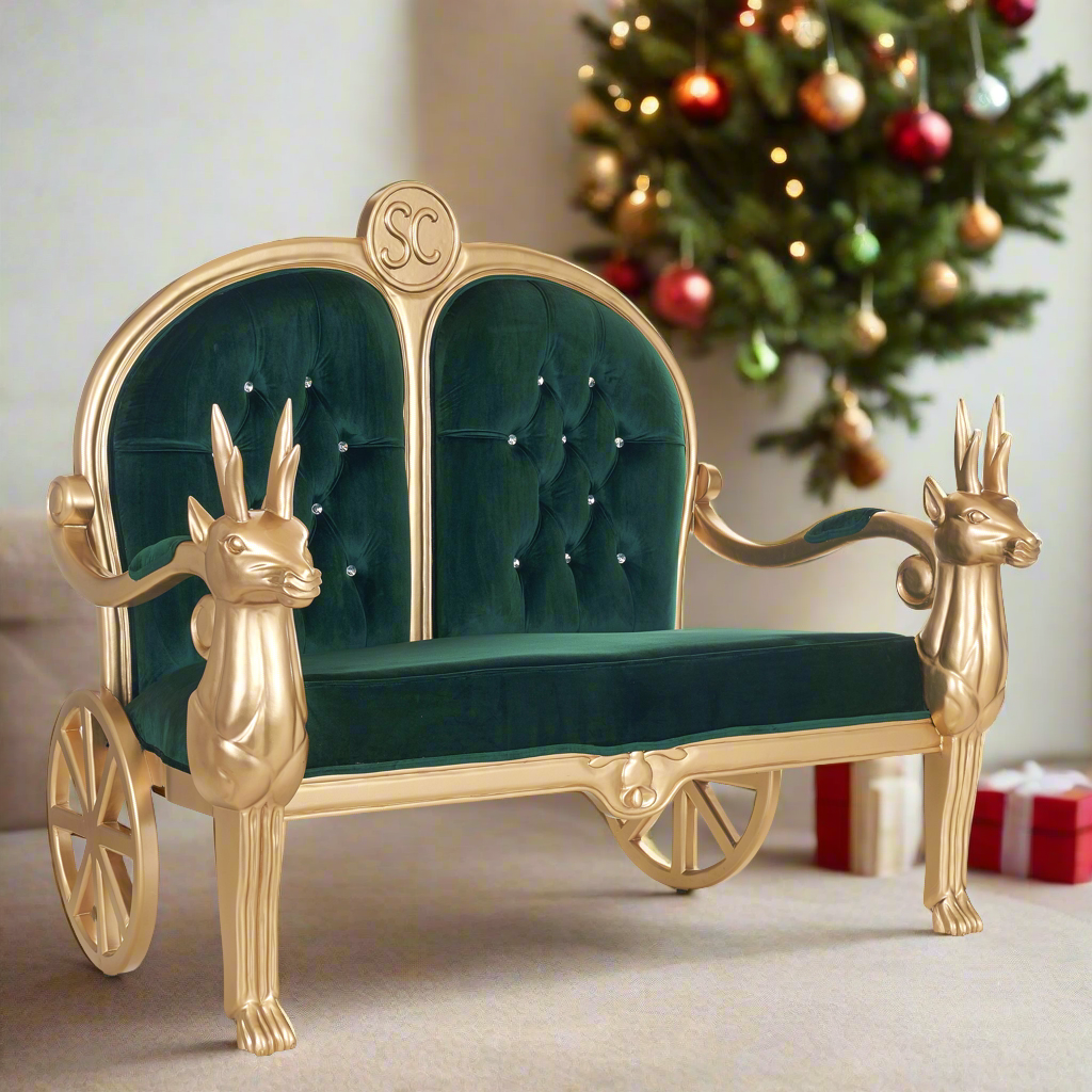 "Santa" Reindeer Bench - Green Velvet / Gold