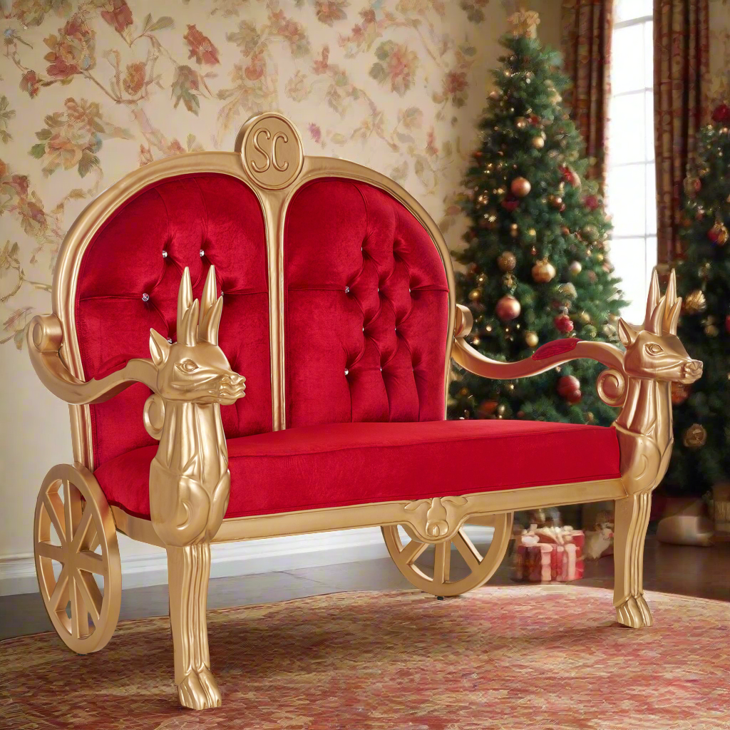 "Santa" Reindeer Bench - Red Velvet / Gold