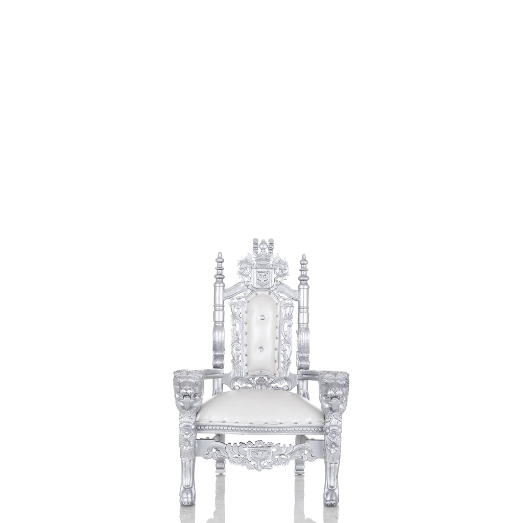 "Mini King David" Lion Throne Chair - White / Silver