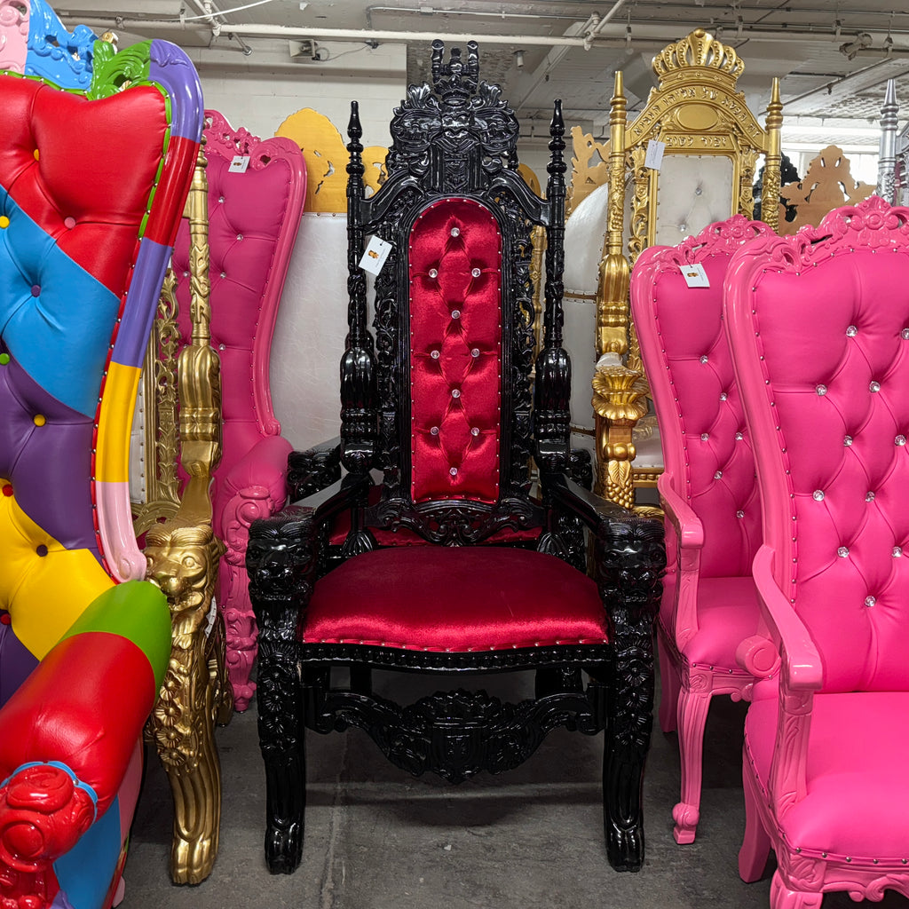 "King David" Lion Throne Chair - Red Velvet / Black