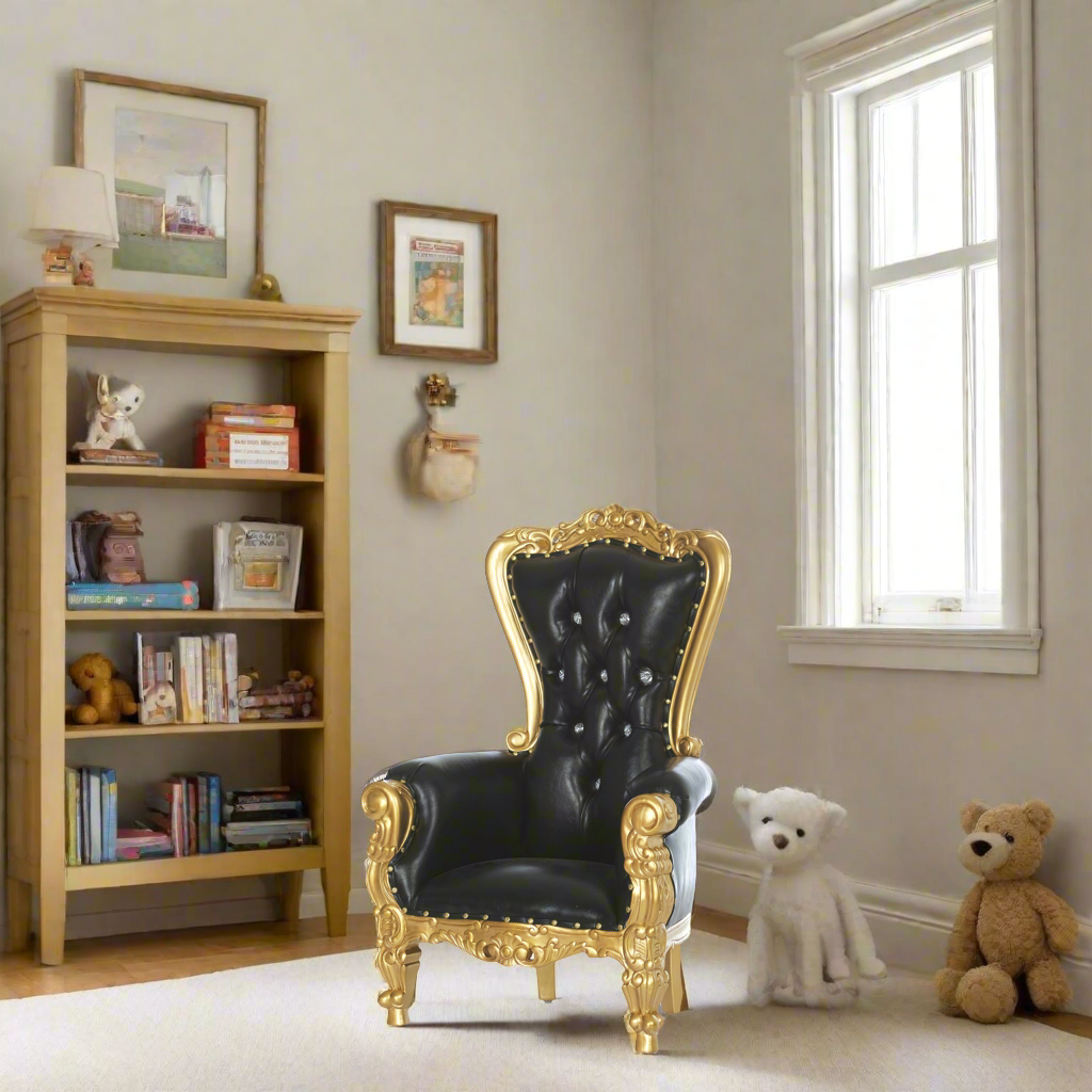 "Mini Tiffany 33" Kids Throne Chair - Black / Gold