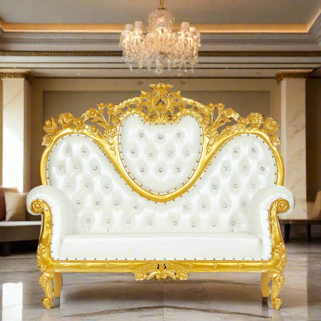 "Capri 56" Royal Love Seat  - White / Gold