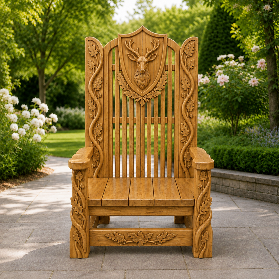 King Stag Carved Teak Throne Chair