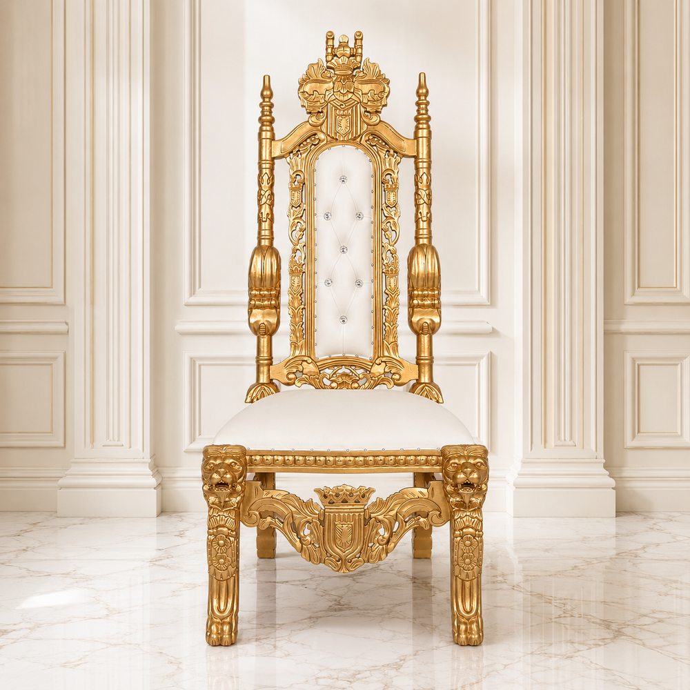 King David 62 Armless Throne Chair in gold and white