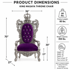 Product dimensions diagram for a King Masaya throne chair, showing the chair centered with labeled measurements for width, height, and depth, plus weight and weight capacity information on a white background.
