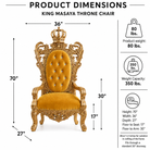 King Masaya throne chair product dimensions diagram on a white background, showing the chair with measurement arrows and weight capacity information.