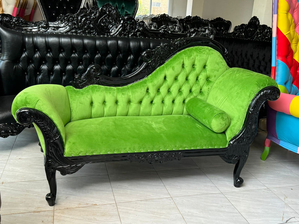 "Cleopatra" Royal Chaise Lounge - Green Velvet / Black