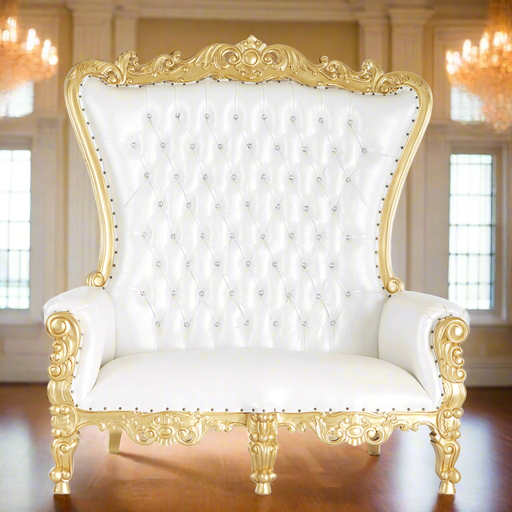 "Queen Tiffany 2.0" Love Seat - White / Gold