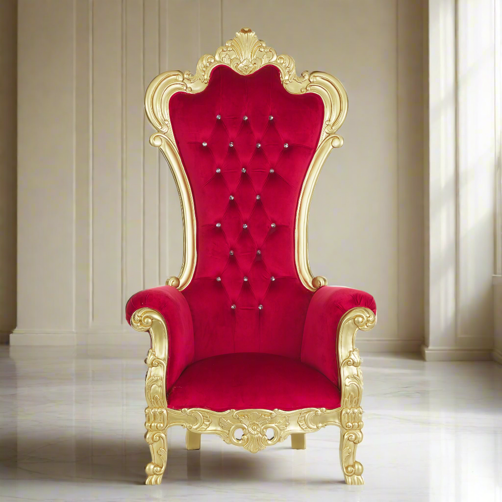 "Dania" Throne Chair - Red Velvet / Gold