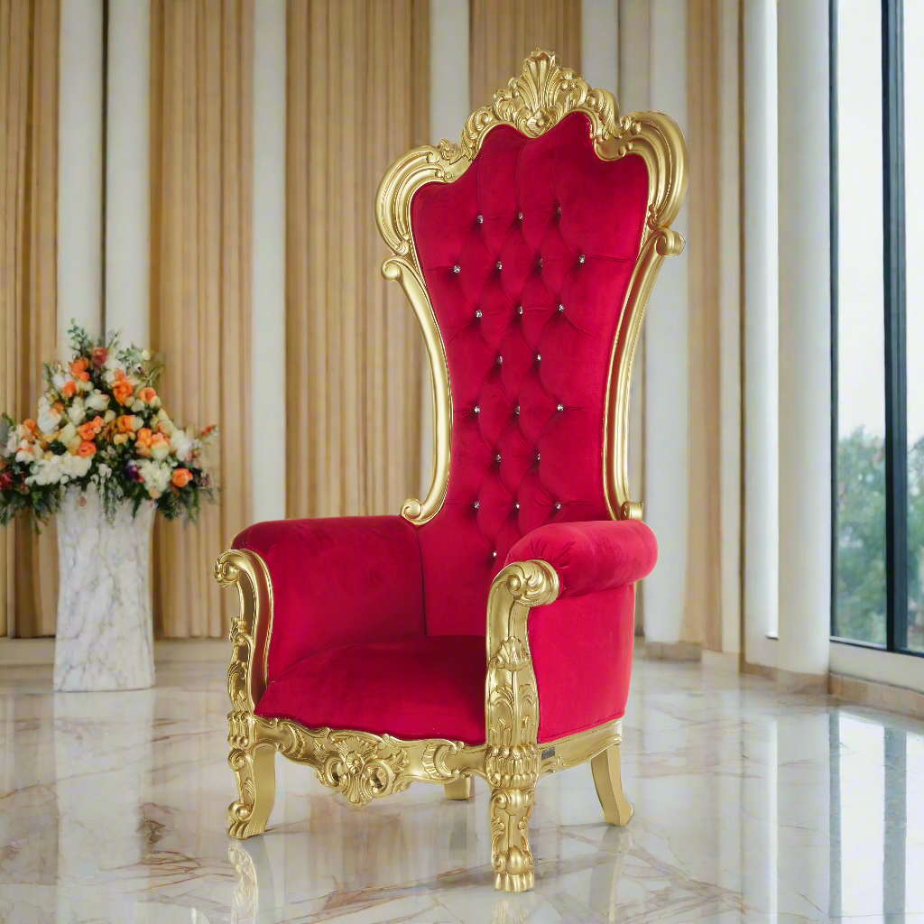 "Dania" Throne Chair - Red Velvet / Gold