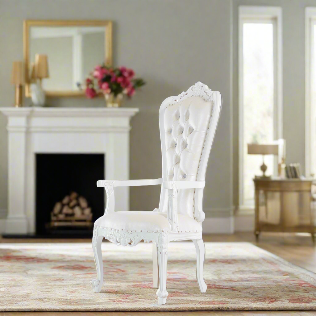 "Valentina" Accent Arm Throne Chair - White / White