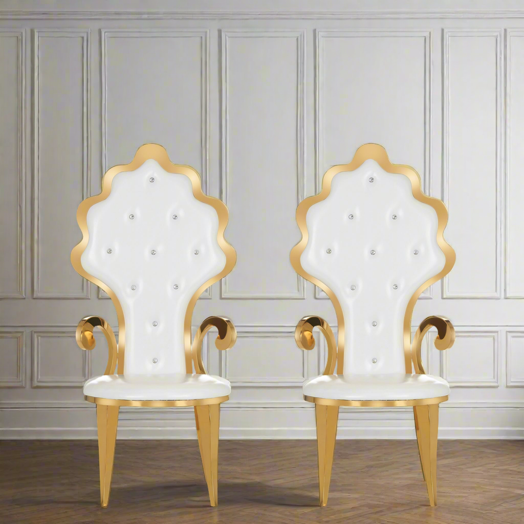 "Natalie" 1Pc. Metal Bridal Throne Chair - White / Gold