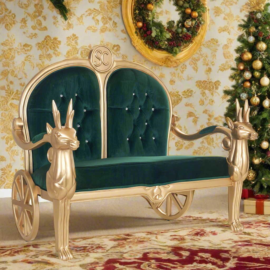 "Santa" Reindeer Bench - Green Velvet / Gold