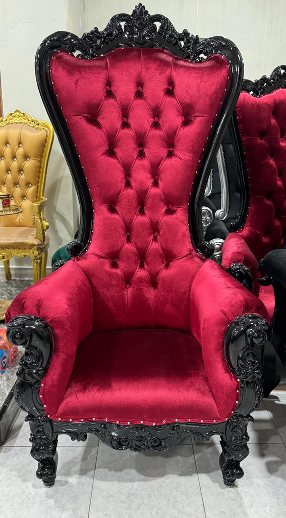 "Queen Tiffany"  Throne Chair - Dark Red Velvet / Black