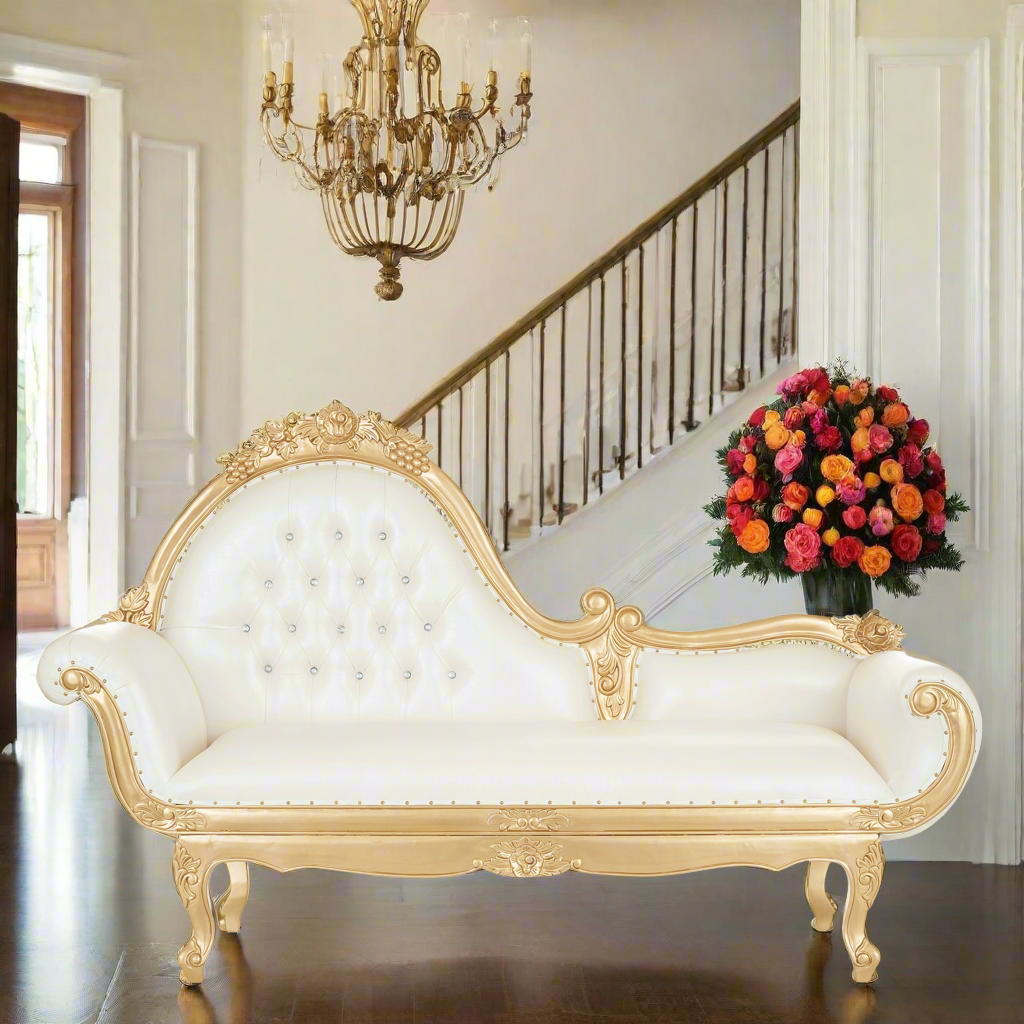 "Charlotte" Royal Chaise Lounge - White / Gold